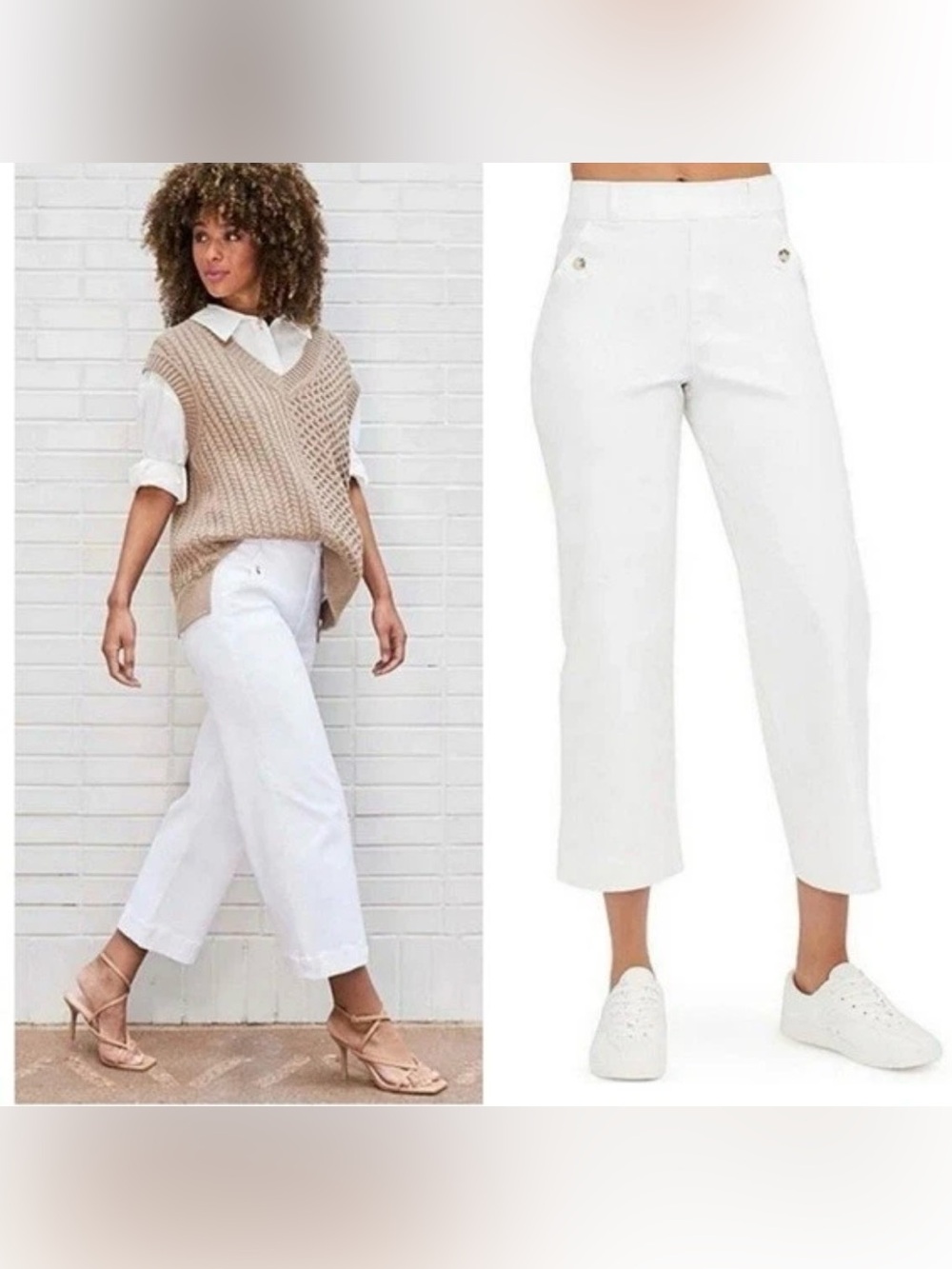 Spanx White Wide Leg Pants 1X Pull On Shaping Twill Quiet Luxury Clean Aesthetic